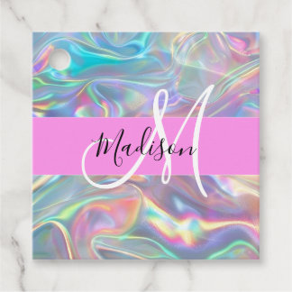 Name der Girly Rainbow Holographic Iridesgram Mono Geschenkanhänger