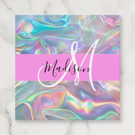 Name der Girly Rainbow Holographic Iridesgram Mono Geschenkanhänger (Vorderseite)
