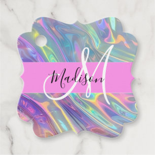 Name der Girly Rainbow Holographic Iridesgram Mono Geschenkanhänger
