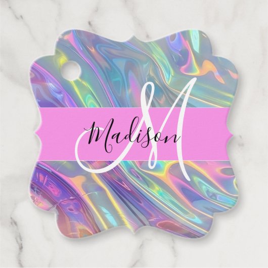 Name der Girly Rainbow Holographic Iridesgram Mono Geschenkanhänger (Vorderseite)