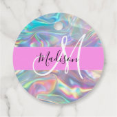 Name der Girly Rainbow Holographic Iridesgram Mono Geschenkanhänger (Rückseite)