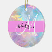 Name der Girly Rainbow Holographic Iridesgram Mono Keramik Ornament (Links)