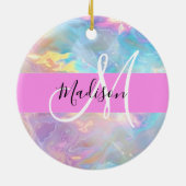 Name der Girly Rainbow Holographic Iridesgram Mono Keramik Ornament (Hinten)