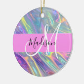 Name der Girly Rainbow Holographic Iridesgram Mono Keramik Ornament (Links)