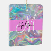 Name der Girly Rainbow Holographic Iridesgram Mono Keramikornament (Rechts)