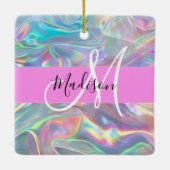 Name der Girly Rainbow Holographic Iridesgram Mono Keramikornament (Rückseite)
