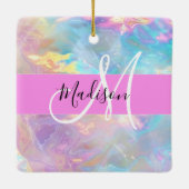 Name der Girly Rainbow Holographic Iridesgram Mono Keramikornament (Rückseite)