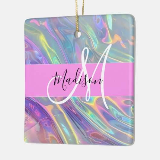 Name der Girly Rainbow Holographic Iridesgram Mono Keramikornament (Links)