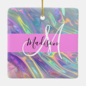 Name der Girly Rainbow Holographic Iridesgram Mono Keramikornament (Rückseite)