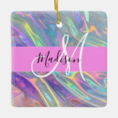 Name der Girly Rainbow Holographic Iridesgram Mono Keramikornament (Vorderseite)