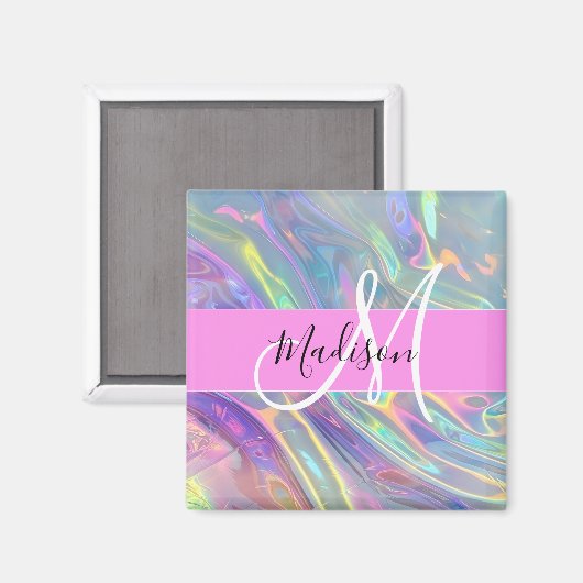 Name der Girly Rainbow Holographic Iridesgram Mono Magnet (Vorderseite/Rückseite)