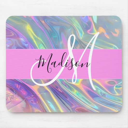 Name der Girly Rainbow Holographic Iridesgram Mono Mousepad (Vorne)