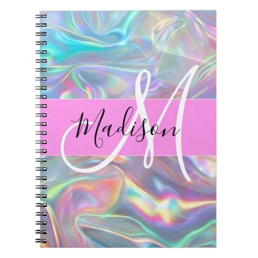 Name der Girly Rainbow Holographic Iridesgram Mono Notizblock (Vorderseite)