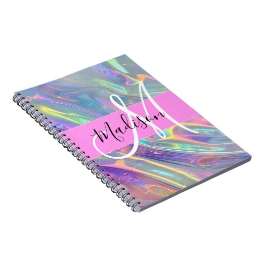 Name der Girly Rainbow Holographic Iridesgram Mono Notizblock (Rechte Seite)