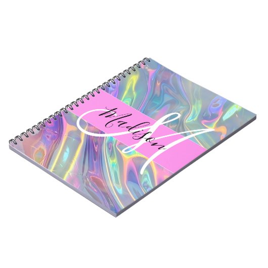Name der Girly Rainbow Holographic Iridesgram Mono Notizblock (Linke Seite)