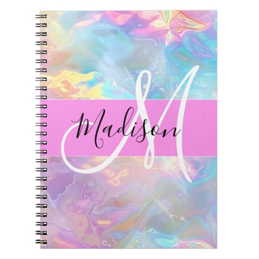 Name der Girly Rainbow Holographic Iridesgram Mono Notizblock (Vorderseite)