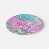 Name der Girly Rainbow Holographic Iridesgram Mono Pappteller (Schrägansicht)