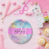 Name der Girly Rainbow Holographic Iridesgram Mono Pappteller (Party)