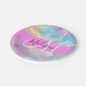 Name der Girly Rainbow Holographic Iridesgram Mono Pappteller (Schrägansicht)