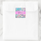 Name der Girly Rainbow Holographic Iridesgram Mono Quadratischer Aufkleber (Tasche)