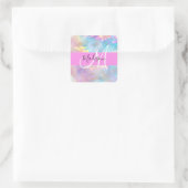 Name der Girly Rainbow Holographic Iridesgram Mono Quadratischer Aufkleber (Tasche)