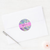 Name der Girly Rainbow Holographic Iridesgram Mono Runder Aufkleber (Umschlag)