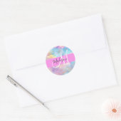 Name der Girly Rainbow Holographic Iridesgram Mono Runder Aufkleber (Umschlag)