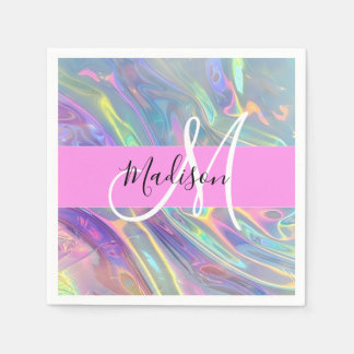 Name der Girly Rainbow Holographic Iridesgram Mono Serviette