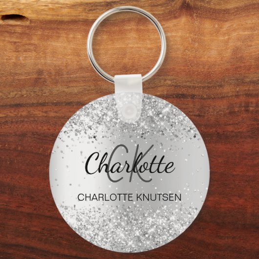 Name der Glitzern des Silver Glitzer Monogramm Schlüsselanhänger (Vorderseite)