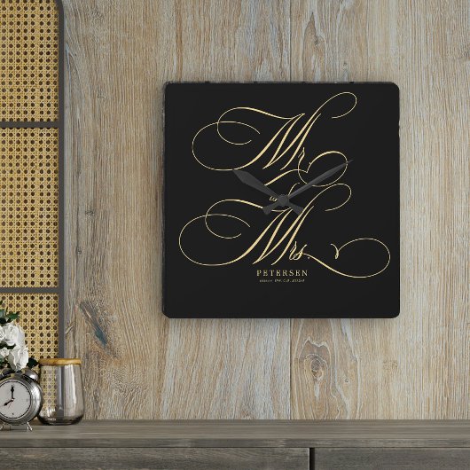 Name der Goldschrift und des personalisierten Schw Quadratische Wanduhr