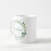 Name der Greenery Wreath Watercolor Monogram Kaffeetasse (Vorderseite Links)