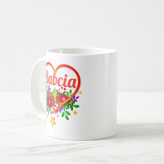 Name der Großmutter ändern - Babcia Herz & Blume Kaffeetasse (Vorderseite Links)