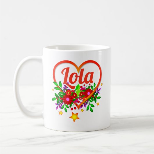 Name der Großmutter ändern - Lola - Herz und Blume Kaffeetasse (Links)