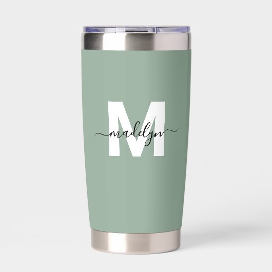 Name der grünen, modernen Monogramm Thermobecher (Vorderseite)