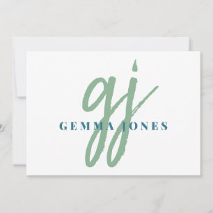 Name der grünen Monogramm-Initialen für Elegantes  Mitteilungskarte