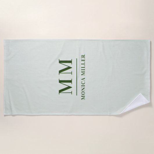 Name der grünen Monogramm-Initialen Strandtuch (Vorderseite)