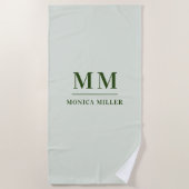 Name der grünen Monogramm-Initialen Strandtuch (Vorderseite)