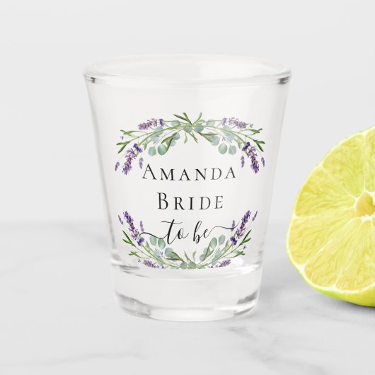 Name der Grünpflanze "Bride lavender eucalyptus" Schnapsglas (Vorderseite)