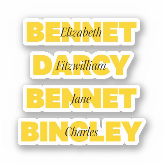 Name der Hauptcharaktere aus Stolz und Vorurteile Aufkleber (Vorderseite)