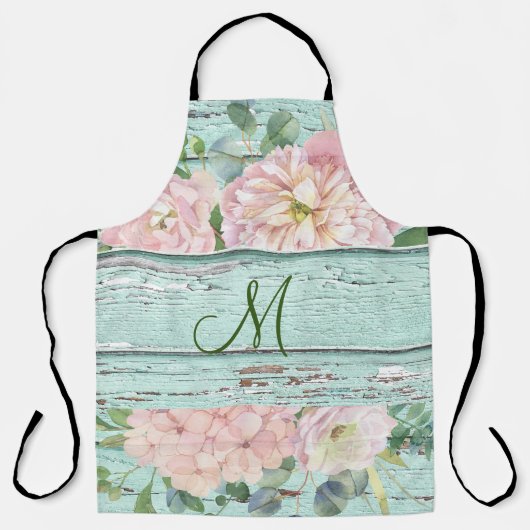 Name der Holzmonogramm-Ältere mit Hydrangea Bloom Schürze (Vorderseite)