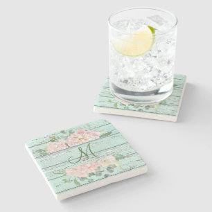 Name der Holzmonogramm-Ältere mit Hydrangea Bloom Steinuntersetzer