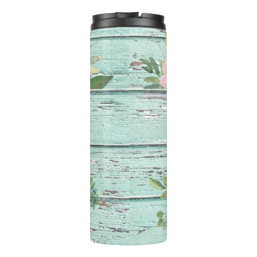 Name der Holzmonogramm-Ältere mit Hydrangea Bloom Thermosbecher (Rückseite)