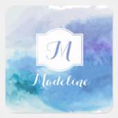 Name der hübschen Wasserfarbe Blau Lila Quadratischer Aufkleber (Vorderseite)