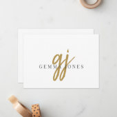 Name der Initials für das elitäre Script-Gold-Mono Mitteilungskarte (Vorderseite/Rückseite Beispiel)