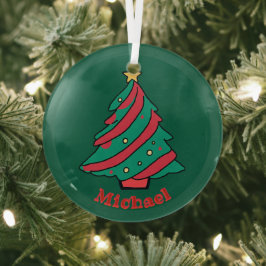 Name der Jungen | Grüner Weihnachtsbaum Ornament Aus Glas