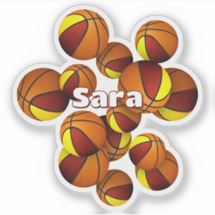 Name der Kinder auf Maroon Gold Team Farben Basket Aufkleber