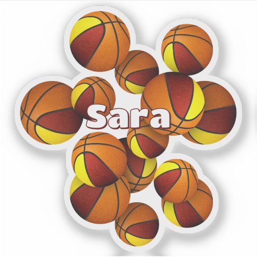 Name der Kinder auf Maroon Gold Team Farben Basket Aufkleber (Vorderseite)