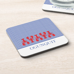 Name der Küstenstadt Red Lharers Blue White Karo Getränkeuntersetzer