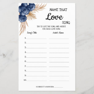 Name der Liebe Song Blue Flowers Dusche Game Card Flyer