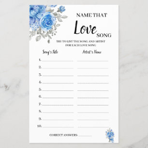 Name der Liebe Song Blue Flowers Dusche Game Card Flyer